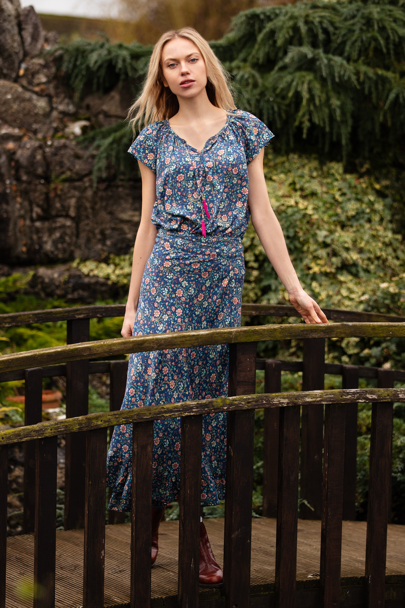 Wrap Skirt with Frill 2 with Blouse with Ties 1 Daisy Blue Gold 4960