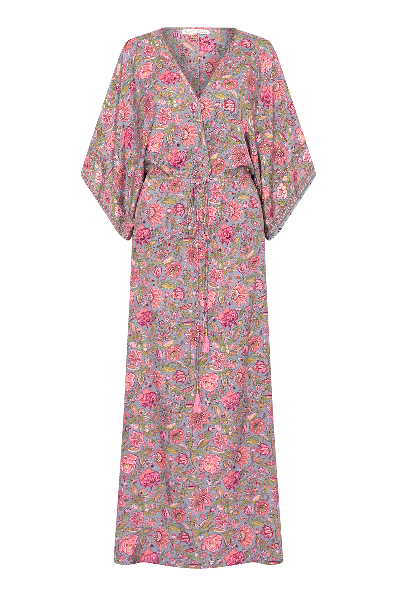 Kaftan dress in lotus with gold