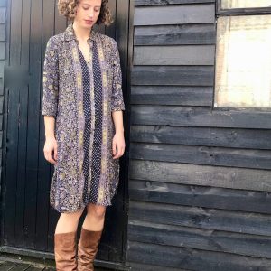 Shirt dress in gold flower black