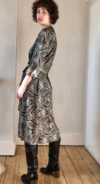 Swingy Shirt Dress in Black Swirl with Gold Swingy Shirt Dress in Black Swirl with Gold