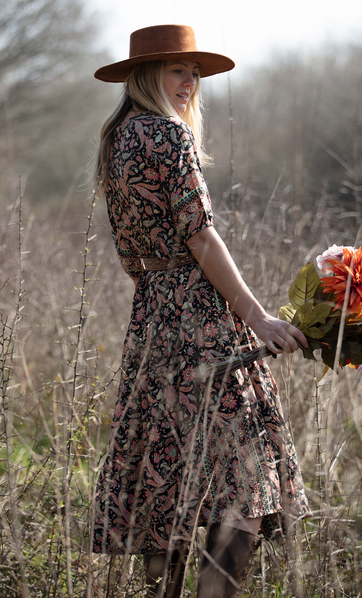 Maria Dress in Ebony Rose with gold 2