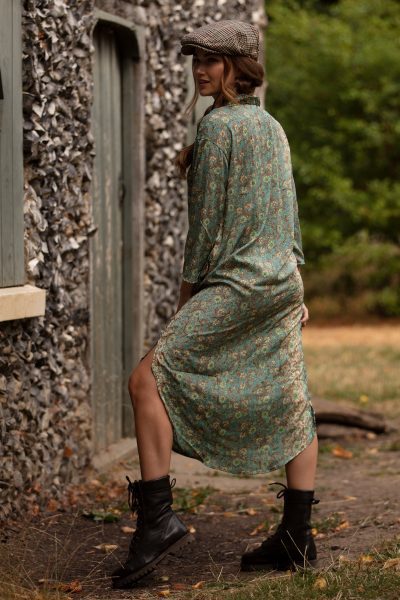 Long Shirt Dress in Meadow Green with gold-3
