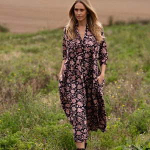 Jenny Pocket Dress in Black block print