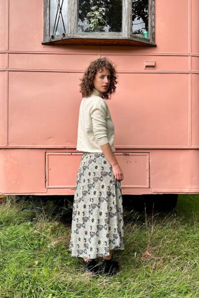 Bias midi skirt in Starflower Gold 2