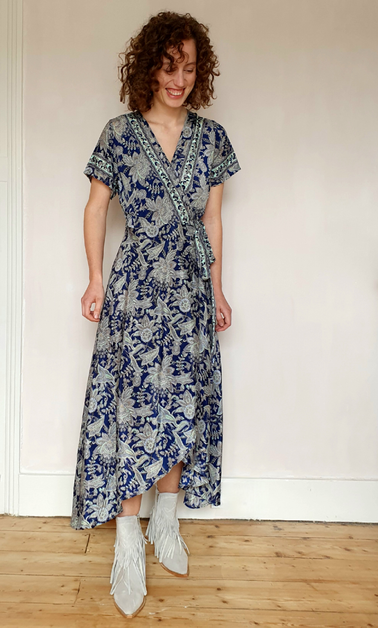 Francesca wrap dress in Lily Dark Blue