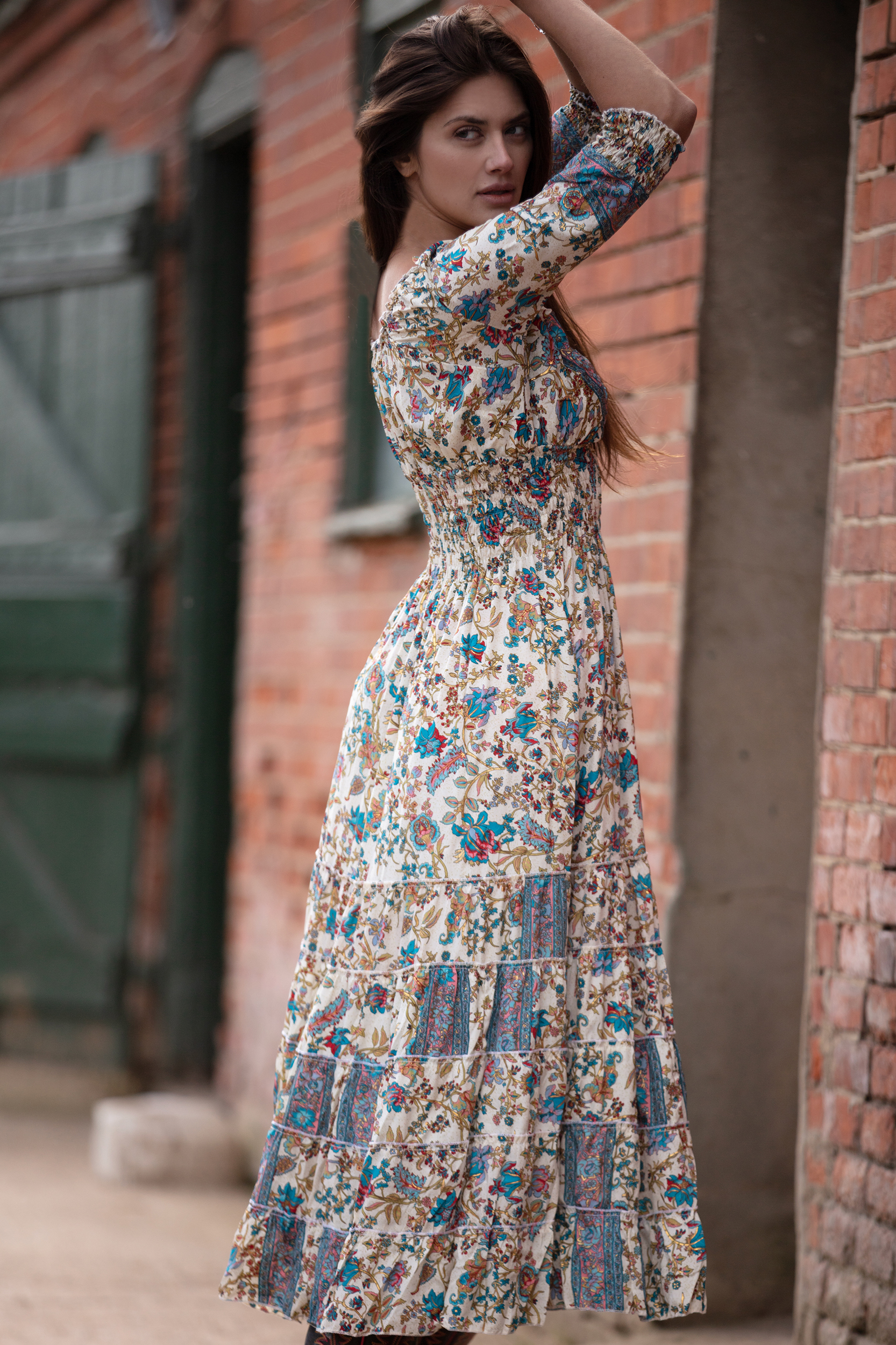 Long Sleeve Gypsy Dress in White Briar Rose Gold 3