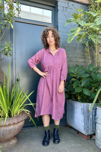 Double cotton Smock dress - Dusky Pink 2