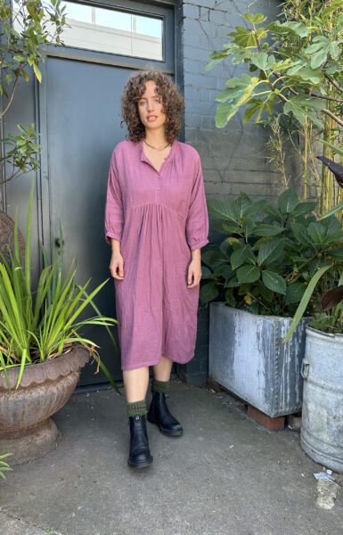Double cotton Smock dress - Dusky Pink