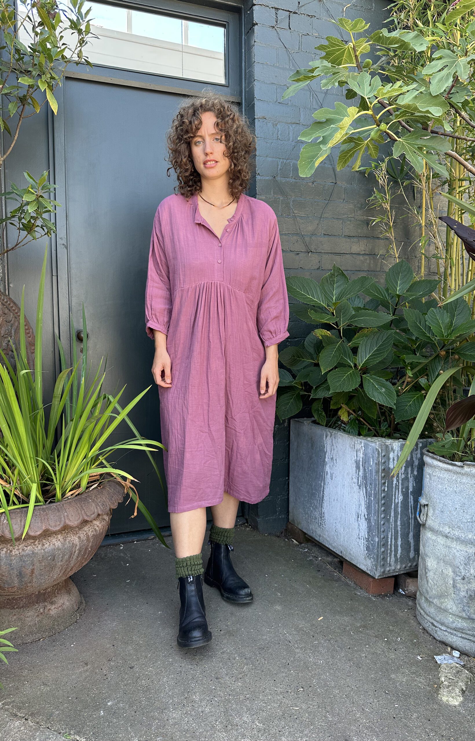Double cotton Smock dress - Dusky Pink