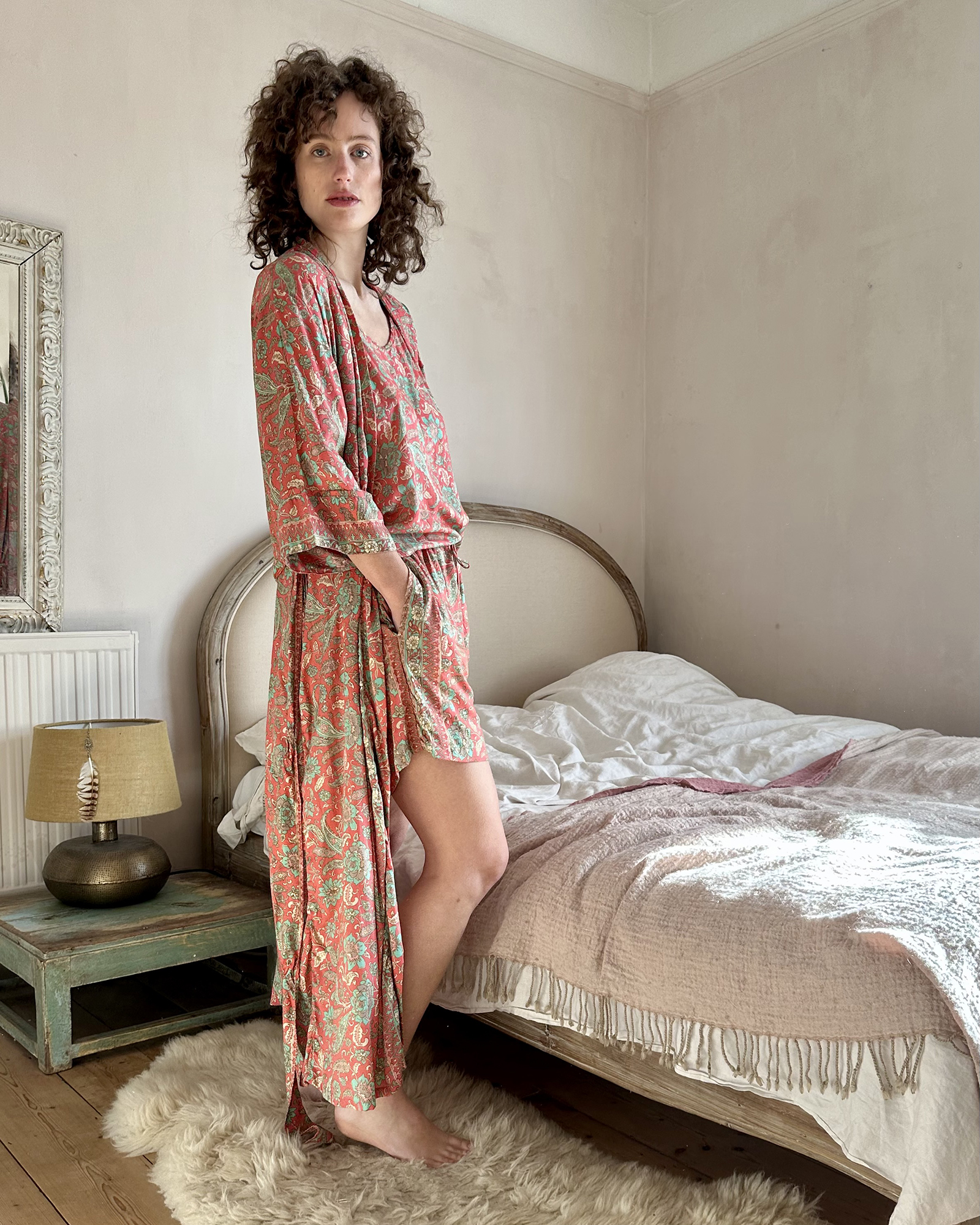 Cami and Shorts set in Wild Rose Coral with Gold 2