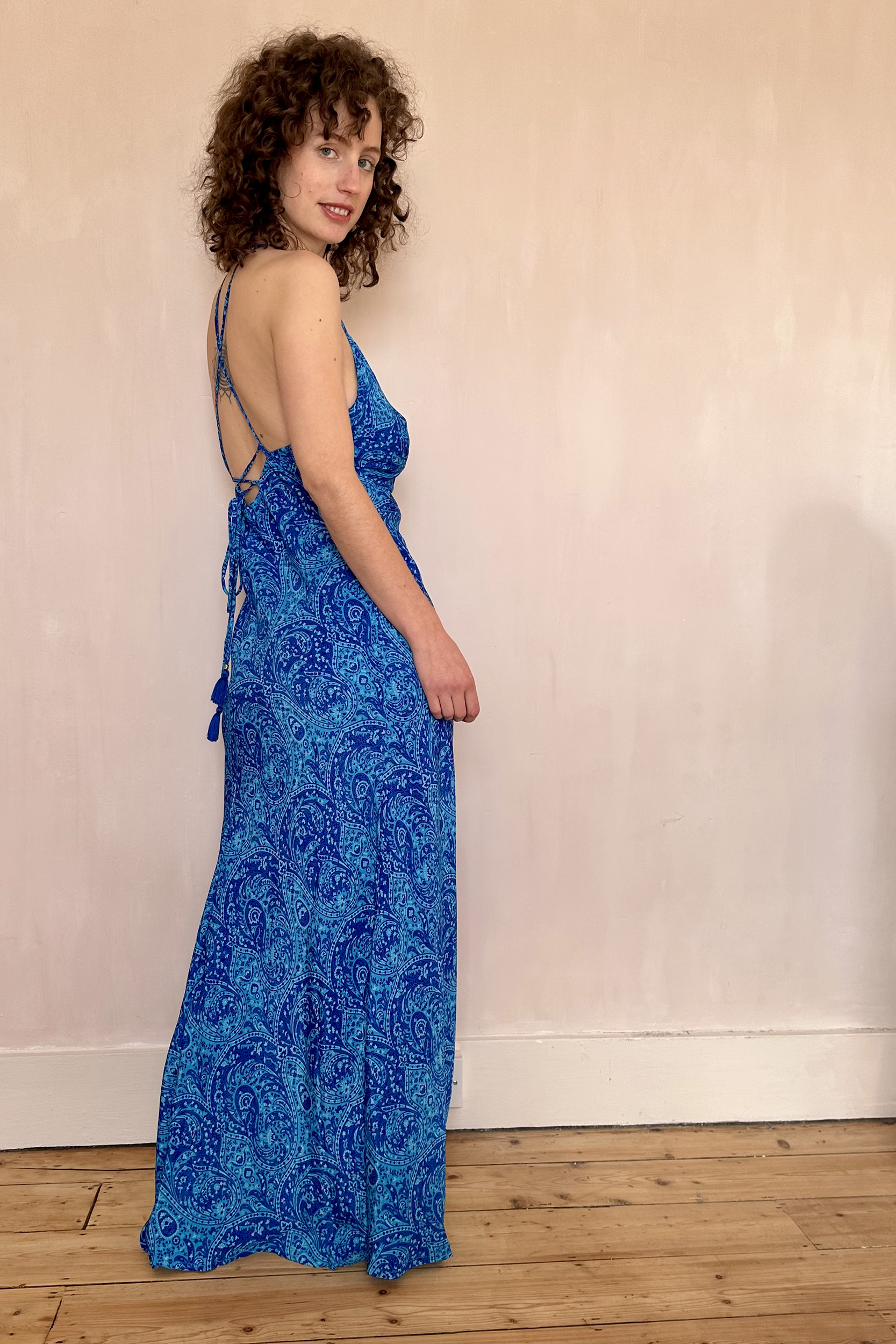 Strappy Bias Dress Cobalt Swirl-3