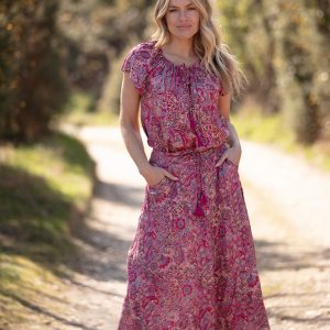 Modal Bias Midi Pocket Skirt Pink with Gold