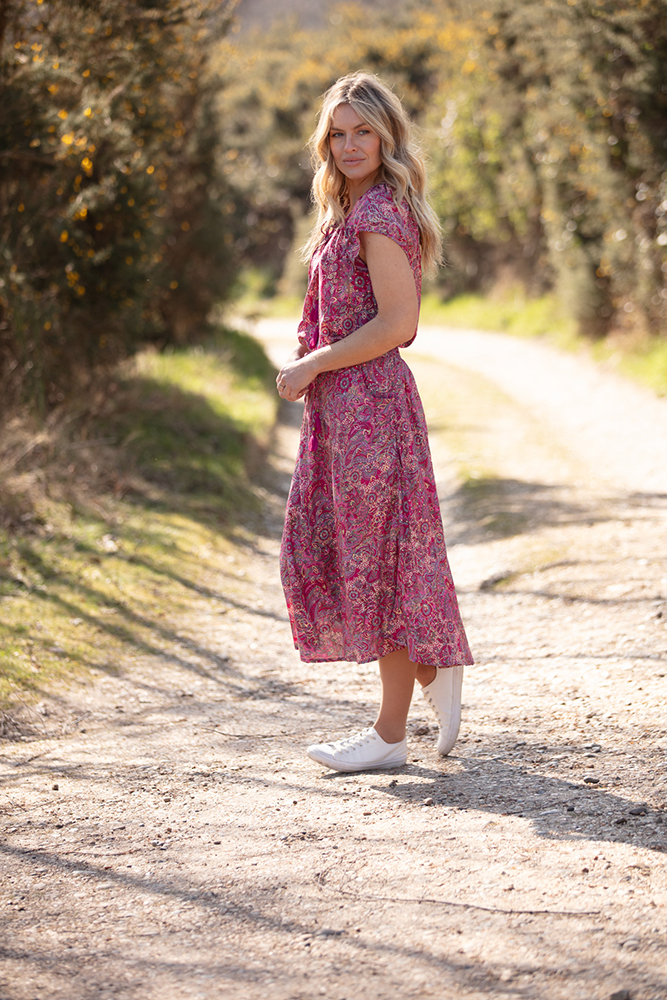 Modal Bias Midi Pocket Skirt Pink with Gold 3 Modal Bias Midi Pocket Skirt Pink with Gold