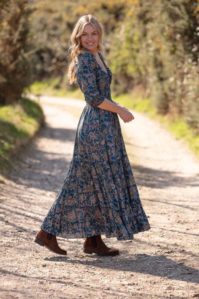 Modal Long Sleeve Gypsy Dress Lily Teal Gold 2 Modal Long Sleeve Gypsy Dress Lily Teal Gold