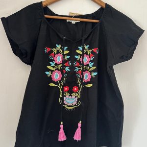 Black with multi embroidery pink