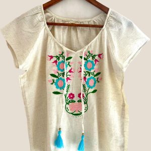 Cream with multi embroidery turquoise