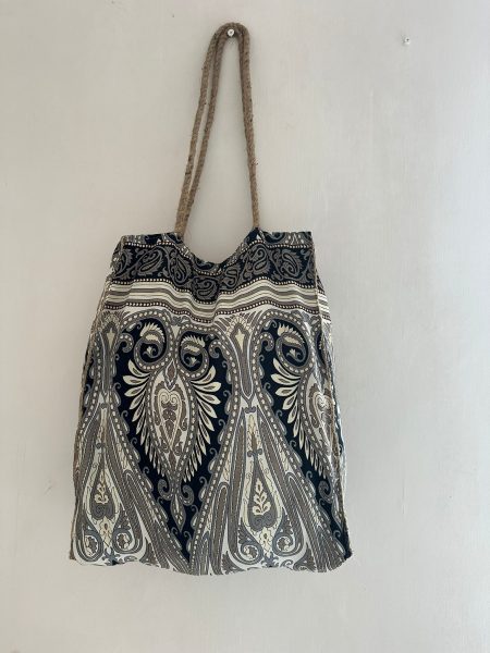 Hessian bags - Black and Cream Feathers