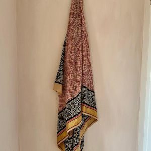 Cotton Gold trim scarf Rust with black